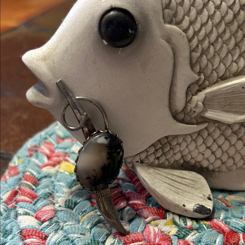 Agate and Silver Vintage Brooch